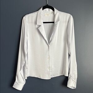 Wilfred Satin Button Down Shirt - White/Slightest Gray Blue Tint